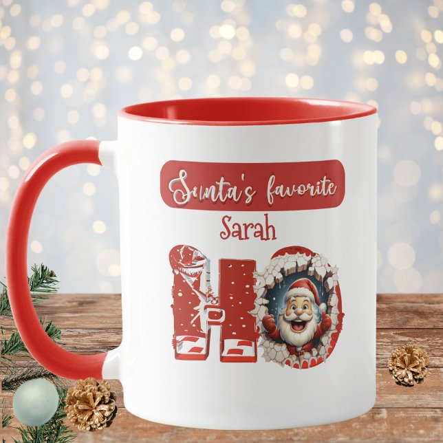 Personalized Santa's Favorite HO Red & White Xmas Mug (Creator Uploaded)