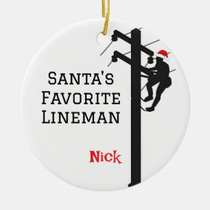 Personalized Santa's Favorite Lineman  Ceramic Ornament