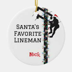 Personalized Santa's Favorite Lineman  Ceramic Ornament
