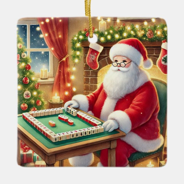 Personalized Santa's Favorite Mahjong Player  Ceramic Ornament (Front)