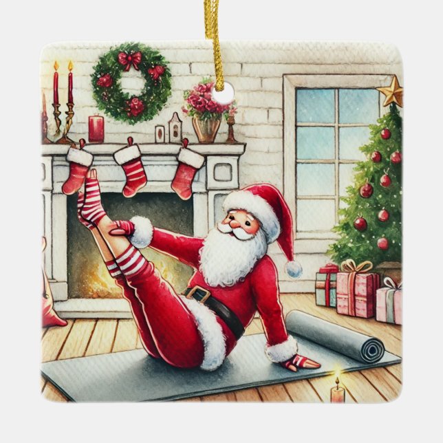 Personalized Santa's Favorite Pilates Instructor Ceramic Ornament (Front)