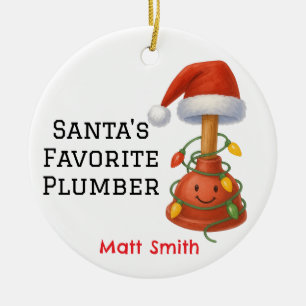 Personalized Santa's Favorite Plumber Ceramic Ornament