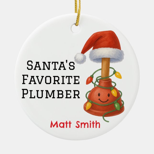 Personalized Santa's Favorite Plumber Ceramic Ornament (Front)