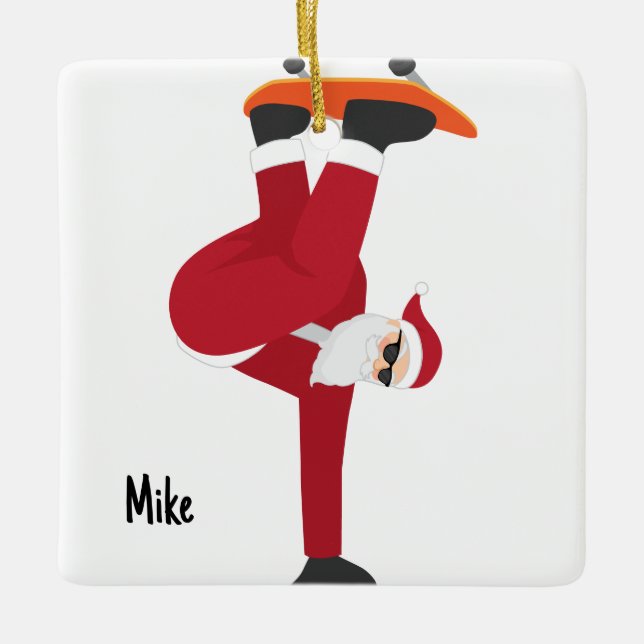 Personalized Santa's Favorite Skateboarder Ceramic Ornament (Front)