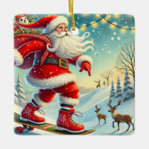 Personalized Santa's Favorite Skateboarder Ceramic Ornament