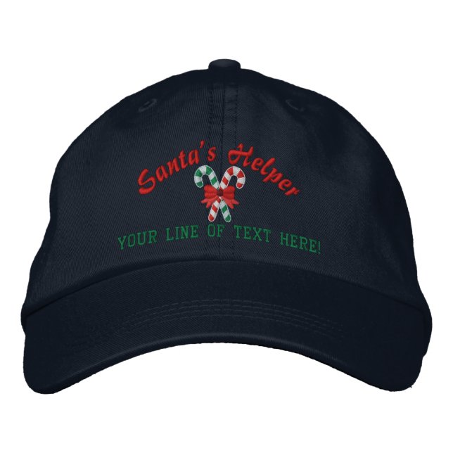Personalized Santa's Helper Candy Canes Embroidered Baseball Cap (Front)