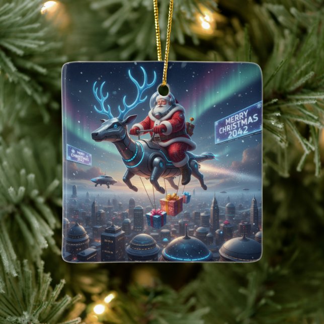 Personalized Santa's High-Tech Delivery Drone Ceramic Ornament (Tree)