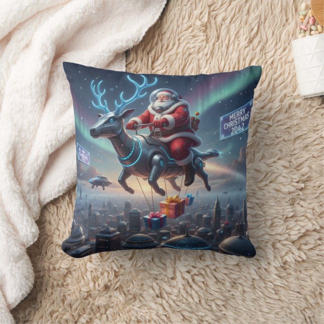 Personalized Santa's High-Tech Delivery Drone Throw Pillow (Blanket)