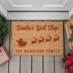 Personalized Santa's Last Stop Christmas Fiber Doormat