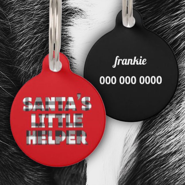 Personalized santa's little helper ID Tag (personalized plaid check santa's little helper id tag for dog
)