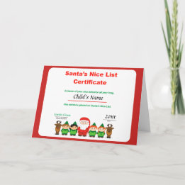 Personalized Santa's Nice List Certificate Holiday Card