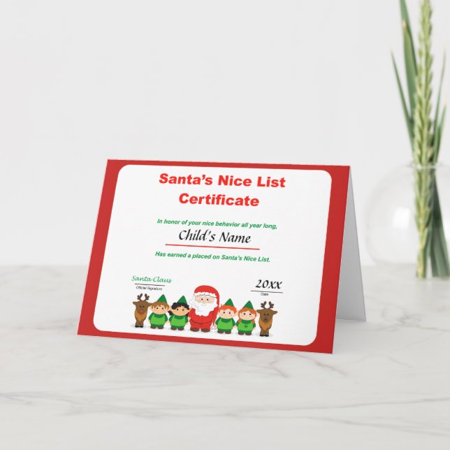 Personalized Santa's Nice List Certificate Holiday Card (Front)