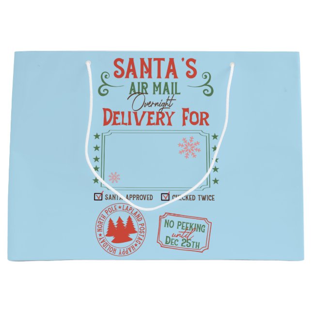 Personalized Santa's Overnight Delivery Large Gift Bag (Front)
