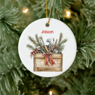 Personalized Santa's Toolbox/Tool Chest Ceramic Ornament