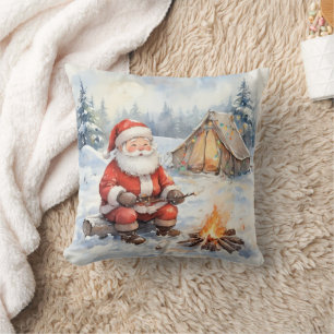 Personalized Santa's Winter Camping Christmas Throw Pillow