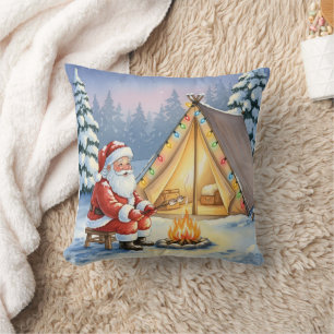 Personalized Santa's Winter Camping Christmas Throw Pillow