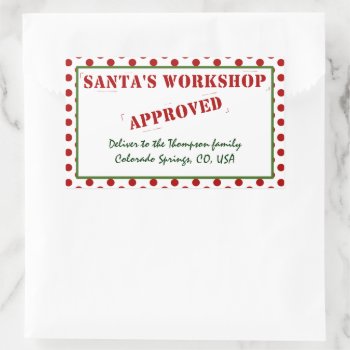 Personalized Santa's Workshop Approved & Inspected Rectangular Sticker by NightOwlsMenagerie at Zazzle