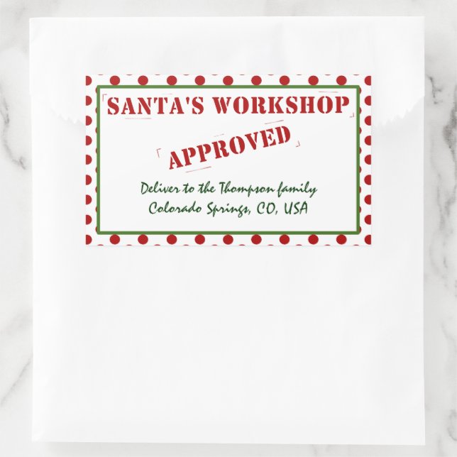 Personalized Santa's Workshop Approved & Inspected Rectangular Sticker (Bag)