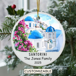 Personalized Santorini Ornament, Greece Ceramic Ornament