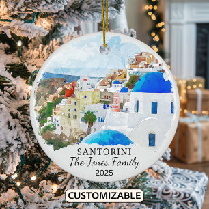 Personalized Santorini Ornament, Greece Gift Ceramic Ornament