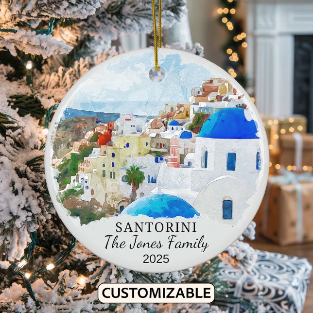 Personalized Santorini Ornament, Greece Gift Ceramic Ornament (Creator Uploaded)