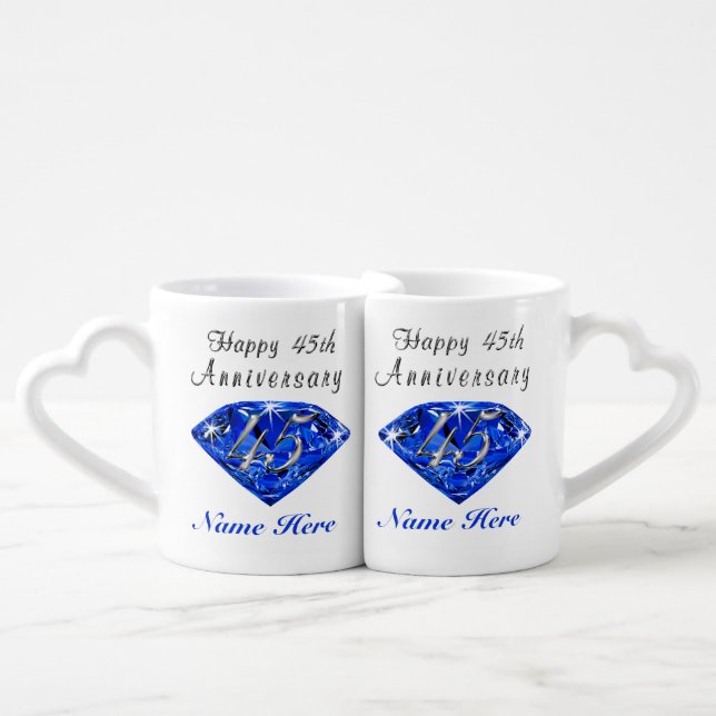 Personalized Sapphire Anniversary Gift Ideas Coffee Mug Set (Front Nesting)