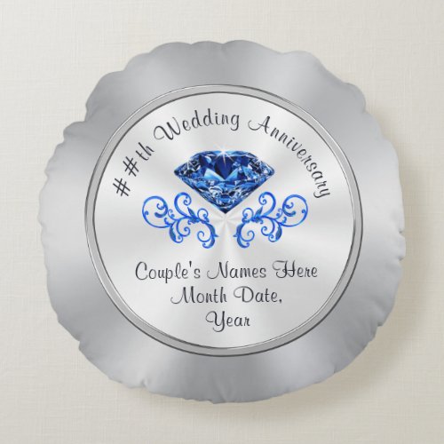 Personalized Sapphire Wedding Anniversary Gifts Round Pillow