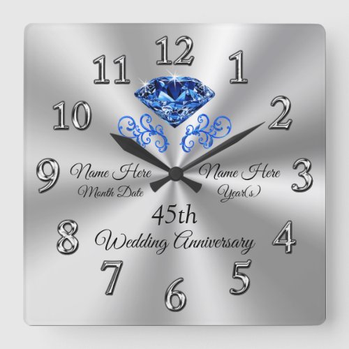 Personalized Sapphire Wedding Anniversary Gifts Square Wall Clock