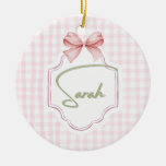 Personalized Sarah Baby Girl Nursery Bow&amp;Gingham Ceramic Ornament