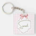 Personalized Sarah Baby Girl Nursery Bow&amp;Gingham Keychain
