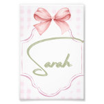 Personalized Sarah Baby Girl Nursery Bow&amp;Gingham Photo Print