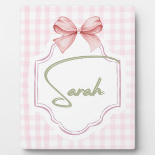 Personalized Sarah Baby Girl Nursery Bow&Gingham Plaque