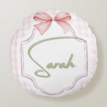 Personalized Sarah Baby Girl Nursery Bow&amp;Gingham Round Pillow