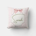 Personalized Sarah Baby Girl Nursery Bow&amp;Gingham Throw Pillow