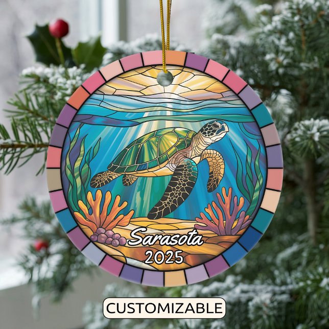Personalized Sarasota Ornament, Sea Turtle Ceramic Ornament (Creator Uploaded)