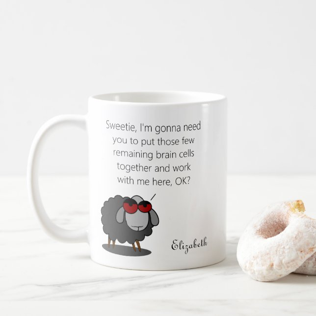 Personalized Sarcasm Funny Brain Cells Humor Witty Coffee Mug (With Donut)