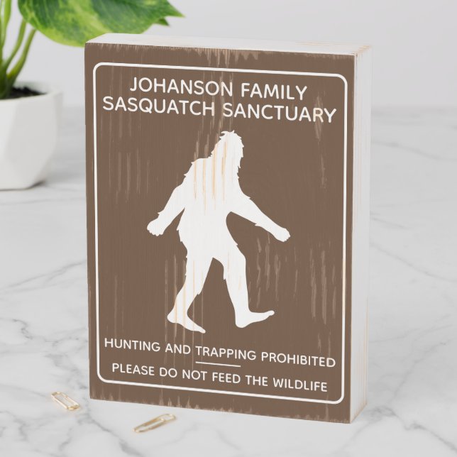 Personalized Sasquatch Sanctuary Wooden Box Sign (In Situ Vertical)