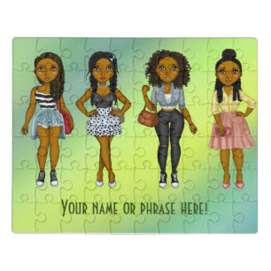 Personalized Sassy Diva Women Green Ombré Jigsaw Puzzle