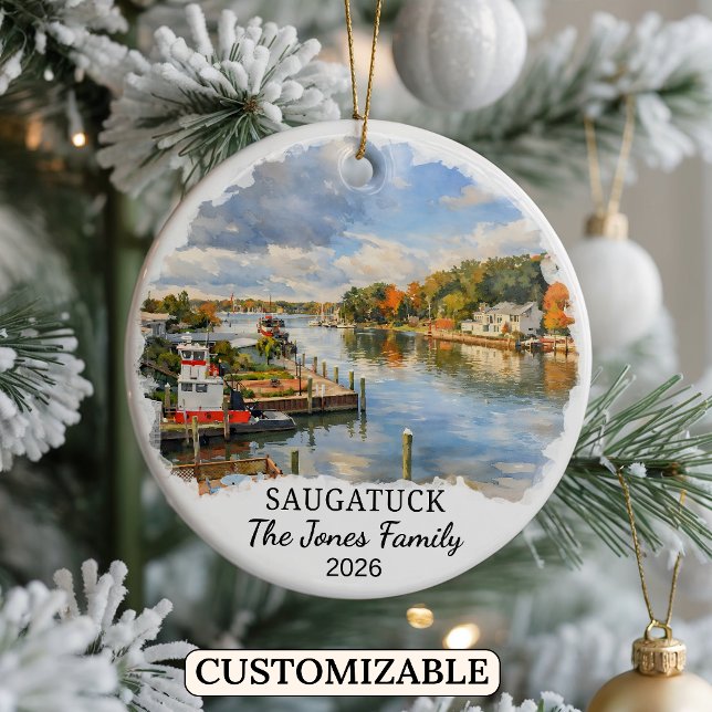 Personalized Saugatuck Ornament, Custom Michigan Ceramic Ornament (Creator Uploaded)