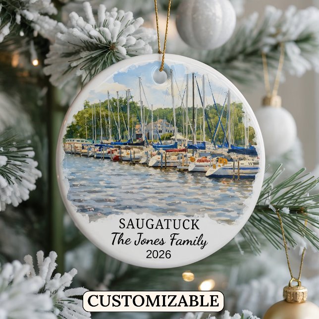 Personalized Saugatuck Ornament, Custom Michigan Ceramic Ornament (Creator Uploaded)