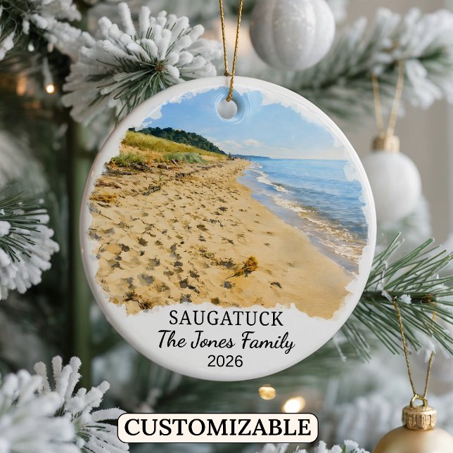 Personalized Saugatuck Ornament, Custom Michigan Ceramic Ornament (Creator Uploaded)