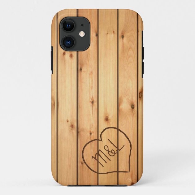 Personalized Sauna Wood Panels w Heart Initials Case Mate iPhone Case Zazzle