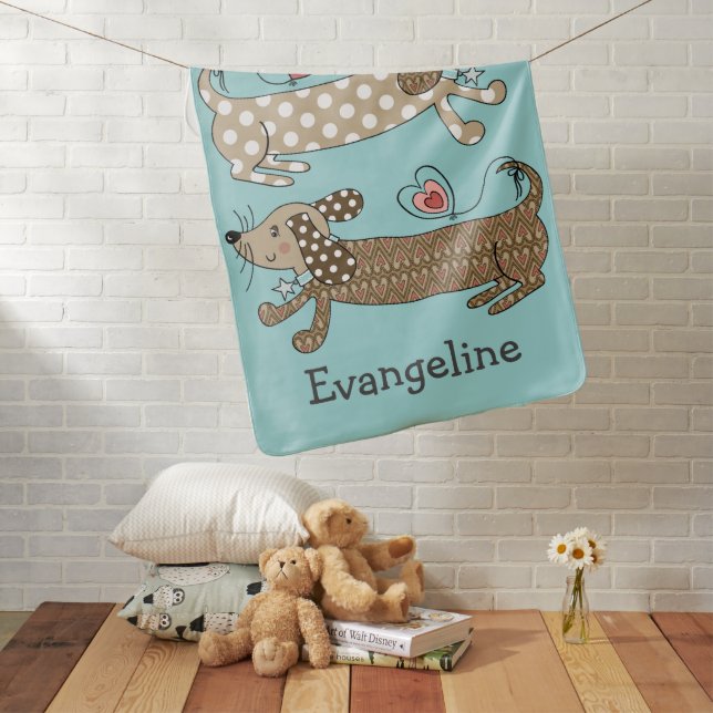 Personalized Sausage Dog Dachshund Baby Blanket (In Situ)