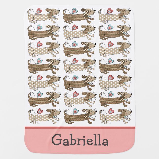 Personalized Sausage Dog Dachshund Baby Blanket (Front)
