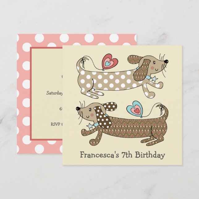 Personalized Sausage Dog Dachshund Birthday Invite (Front/Back)