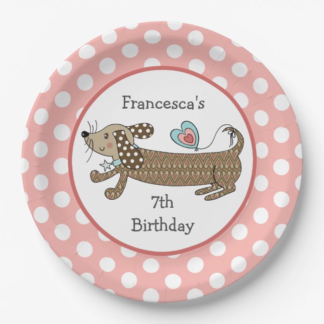 Personalized Sausage Dog Dachshund Party Paper Plates (Front)