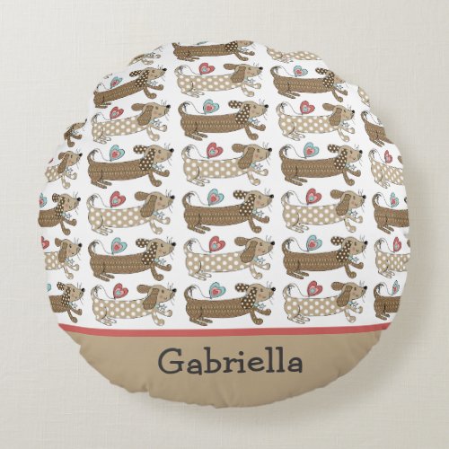 Personalized Sausage Dog Dachshund Round Cushion