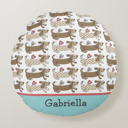 Personalized Sausage Dog Dachshund Round Cushion