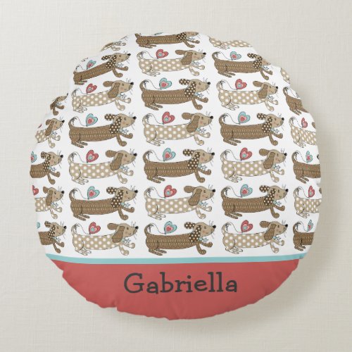 Personalized Sausage Dog Dachshund Round Cushion