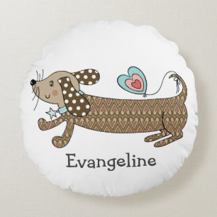Personalized Sausage Dog Dachshund Round Cushion